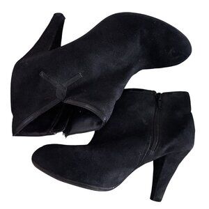 Predictions Women Black Heeled 4.5” Faux Suede Ankle Bootie US Sz 7 Zip Y2K